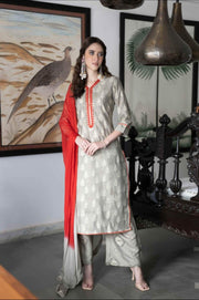 Grey & Red Elegance Kurta Set - Stylish Jaipuri Ethnic Wear for Women