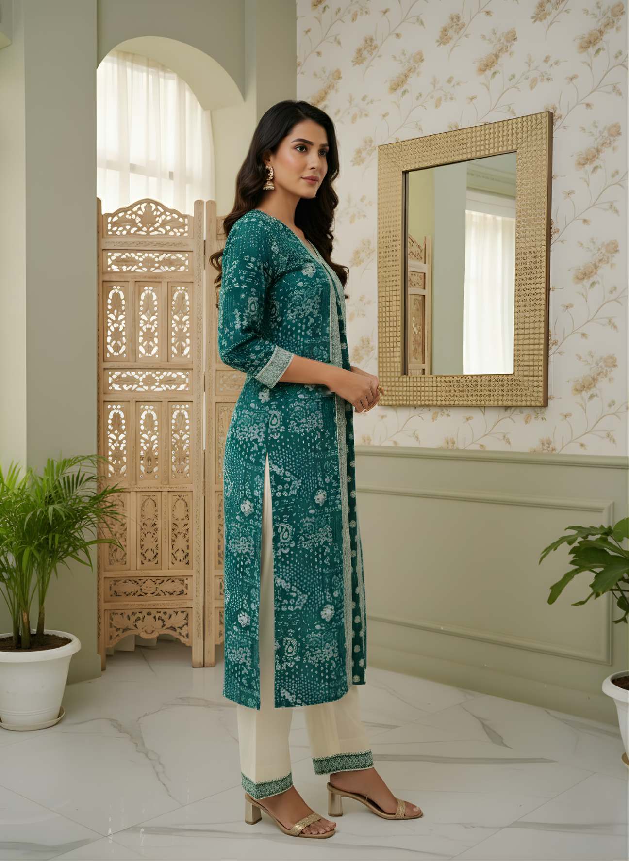 Aaronee Blue Printed Pure Cotton Kurta Set for Women