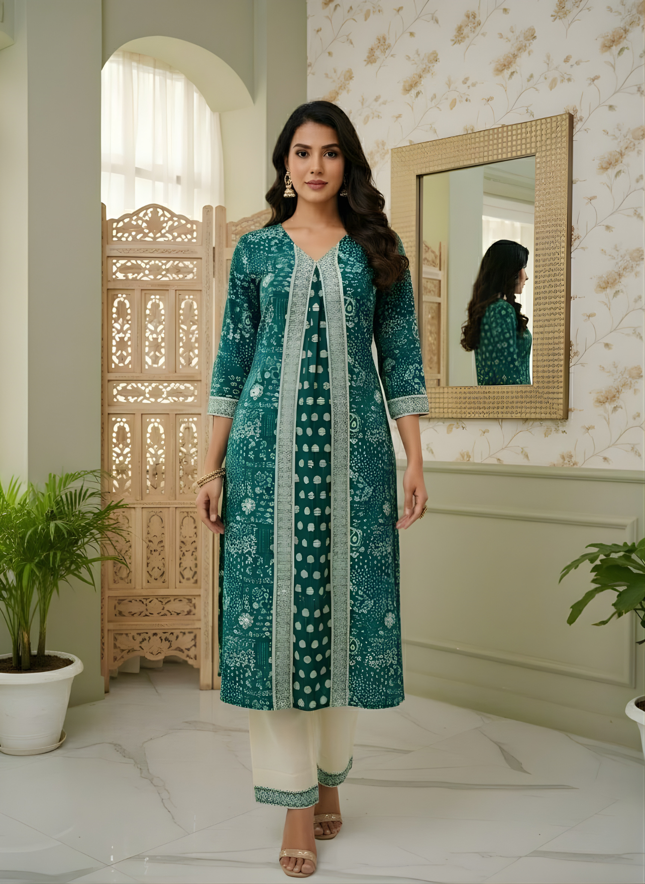Elegant Blue Cotton Kurti Pant Set Aaronee