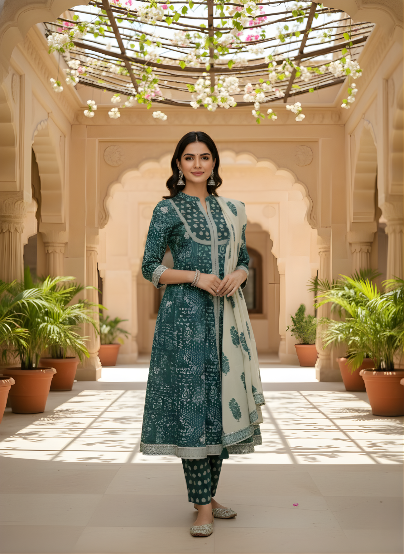 Aaronee Blue Printed Pure Cotton Kurta Dupatta Set for Women