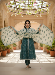 Elegant Blue Jaipuri Print Kurta Dupatta Set Aaronee