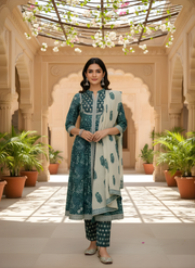 Stylish Blue Cotton Suit Set for Women Aaronee