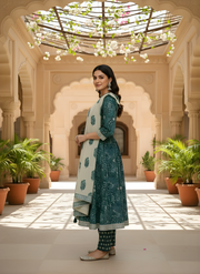 Traditional Jaipuri Blue Kurta Dupatta Combo Aaronee