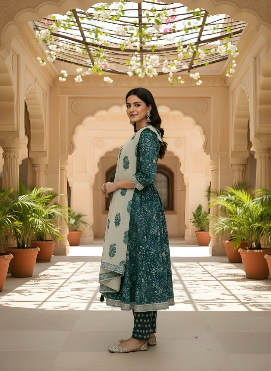 Traditional Jaipuri Blue Kurta Dupatta Combo Aaronee