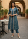 Aaronee Blue Handblock Printed Pure Cotton Kurta Pant Set for Women