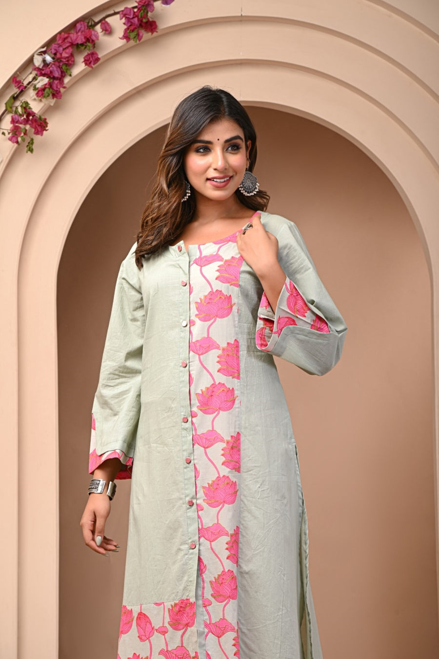 Pink Printed Kurta Set with Pant