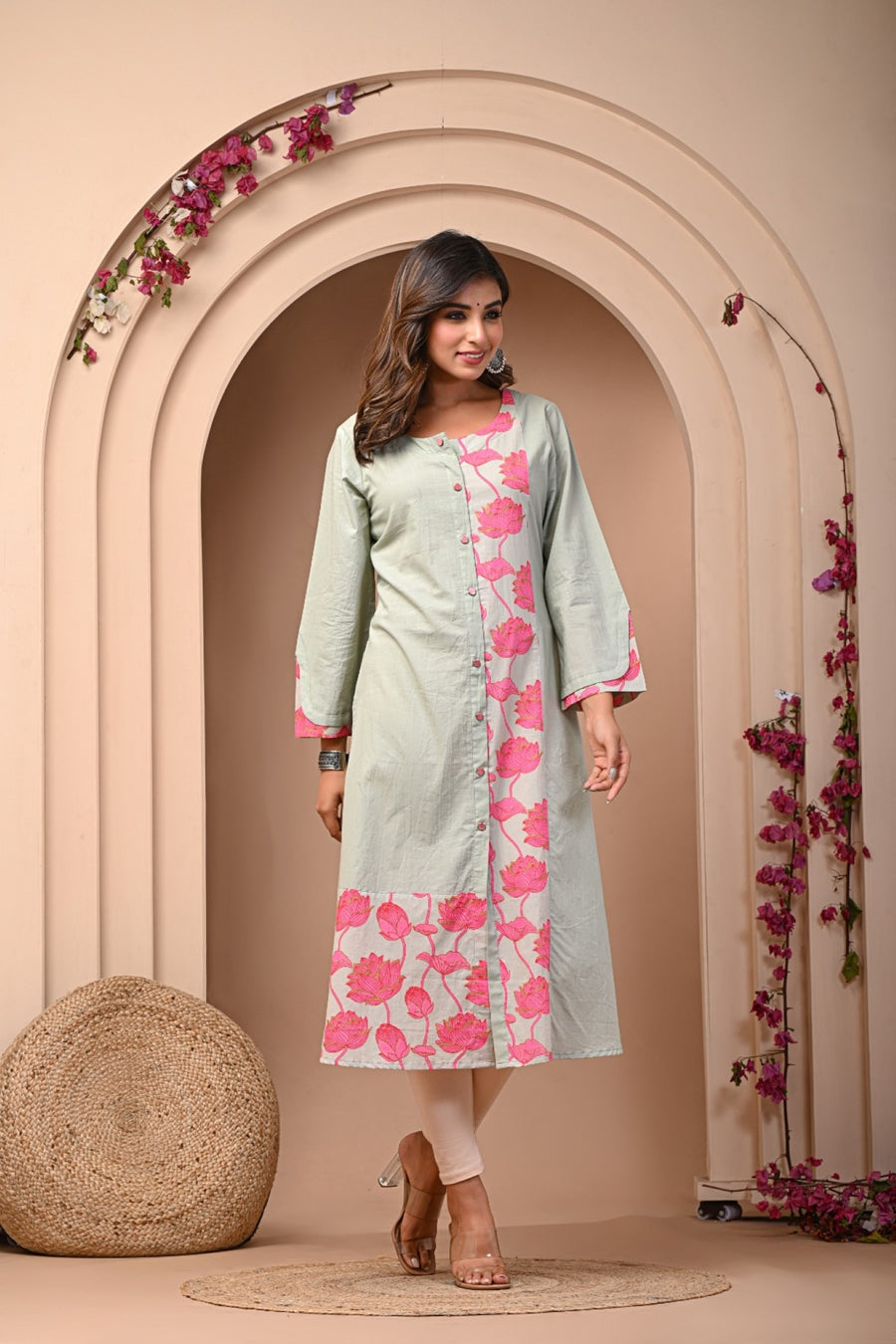 Pink Printed Kurta Set with Pant