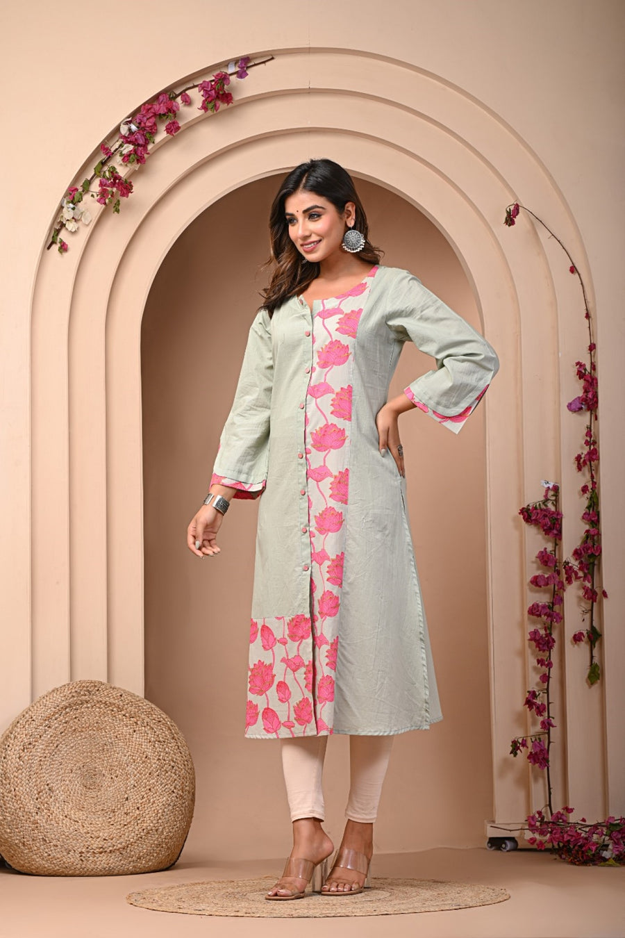 Pink Printed Kurta Set with Pant