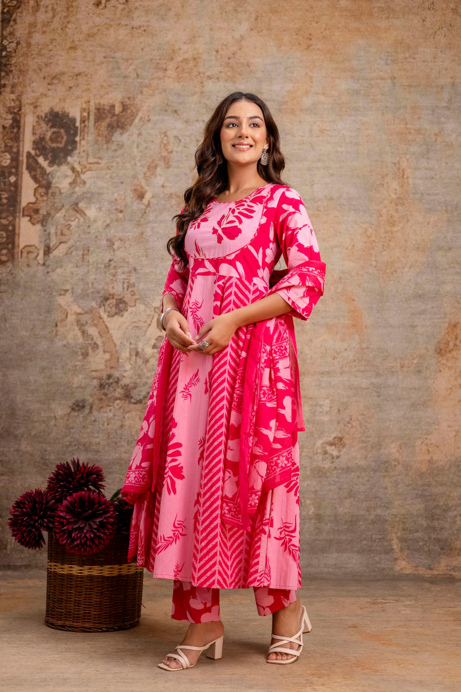 Indian cotton Anarkali dress with dupatta