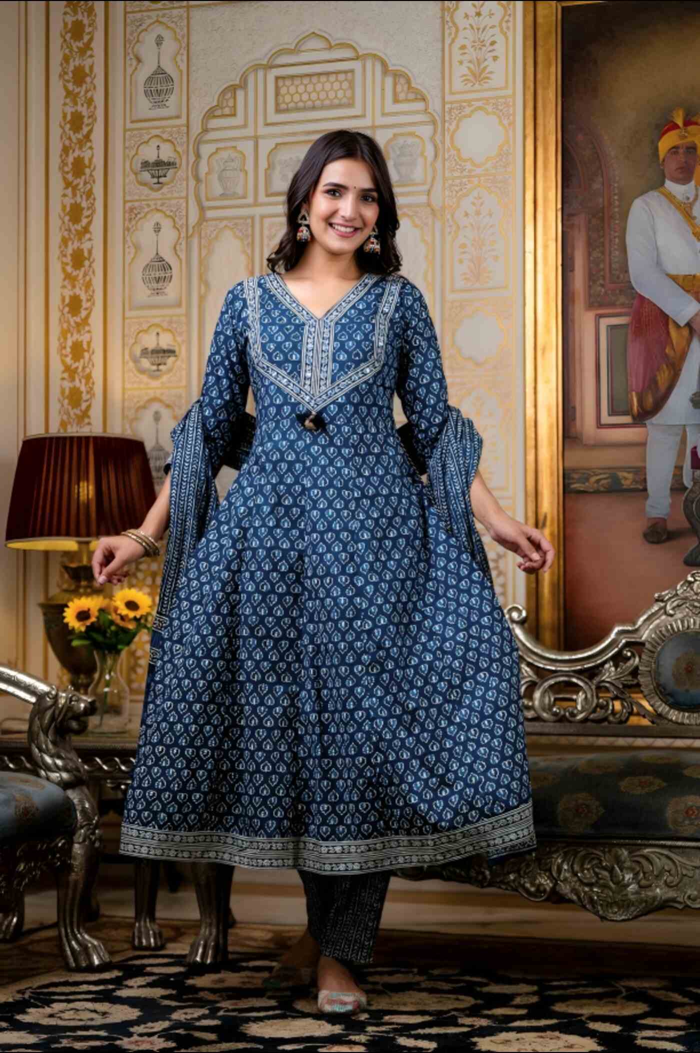 Elegant Indigo Heritage Anarkali Set for Timeless Style