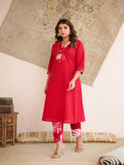 Aaronee Women's premium Red Cotton Ethnic Wear