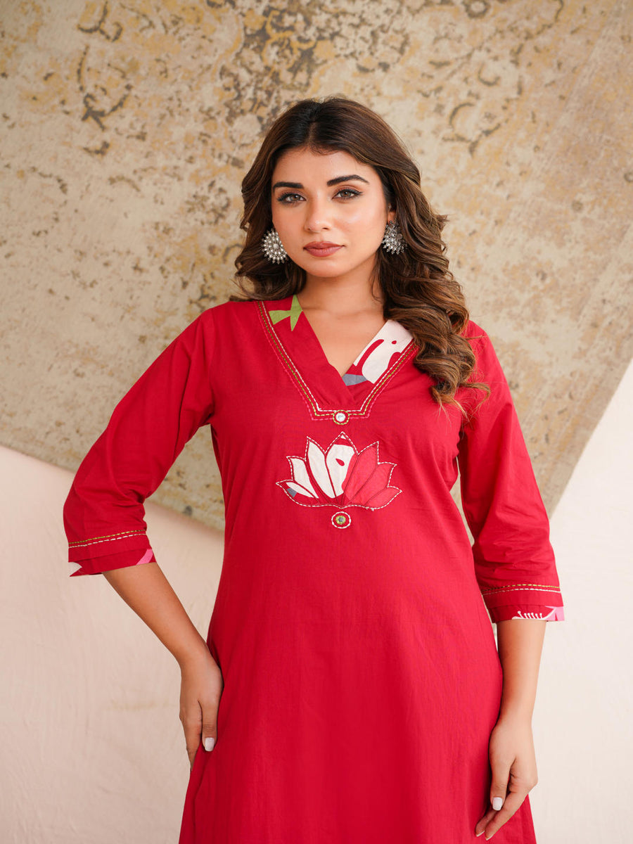Floral Printed Cotton Kurta Set for Office Wear