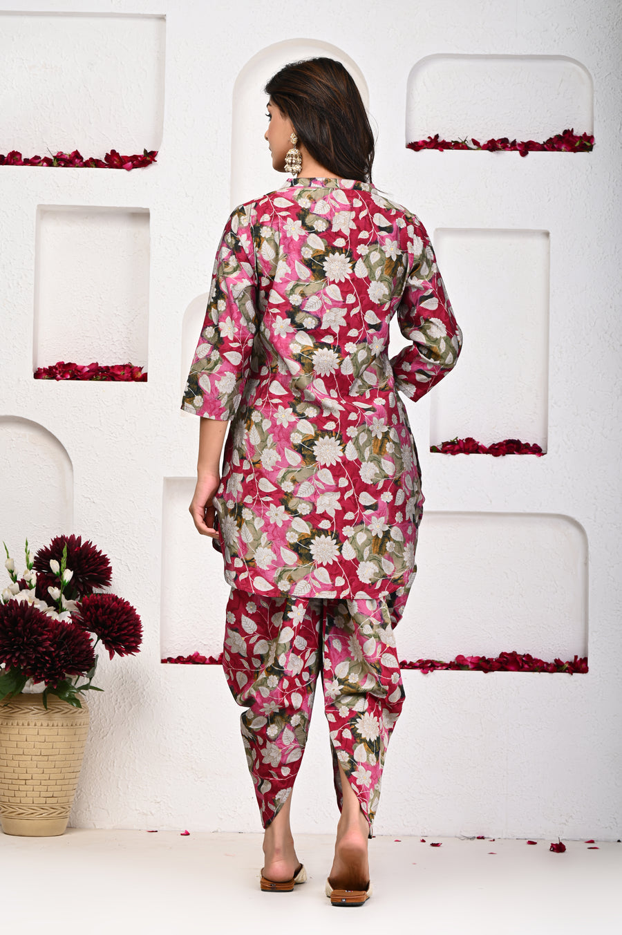 Aaronee's Magenta Flower Color Dhoti Kurta Sets in Modal Chanderi Fabric