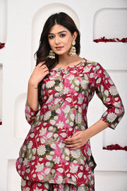 Aaronee's Magenta Flower Color Dhoti Kurta Sets in Modal Chanderi Fabric