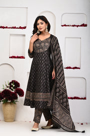 Black Anarkali Dupatta Set: Timeless Elegance in Pure Cotton
