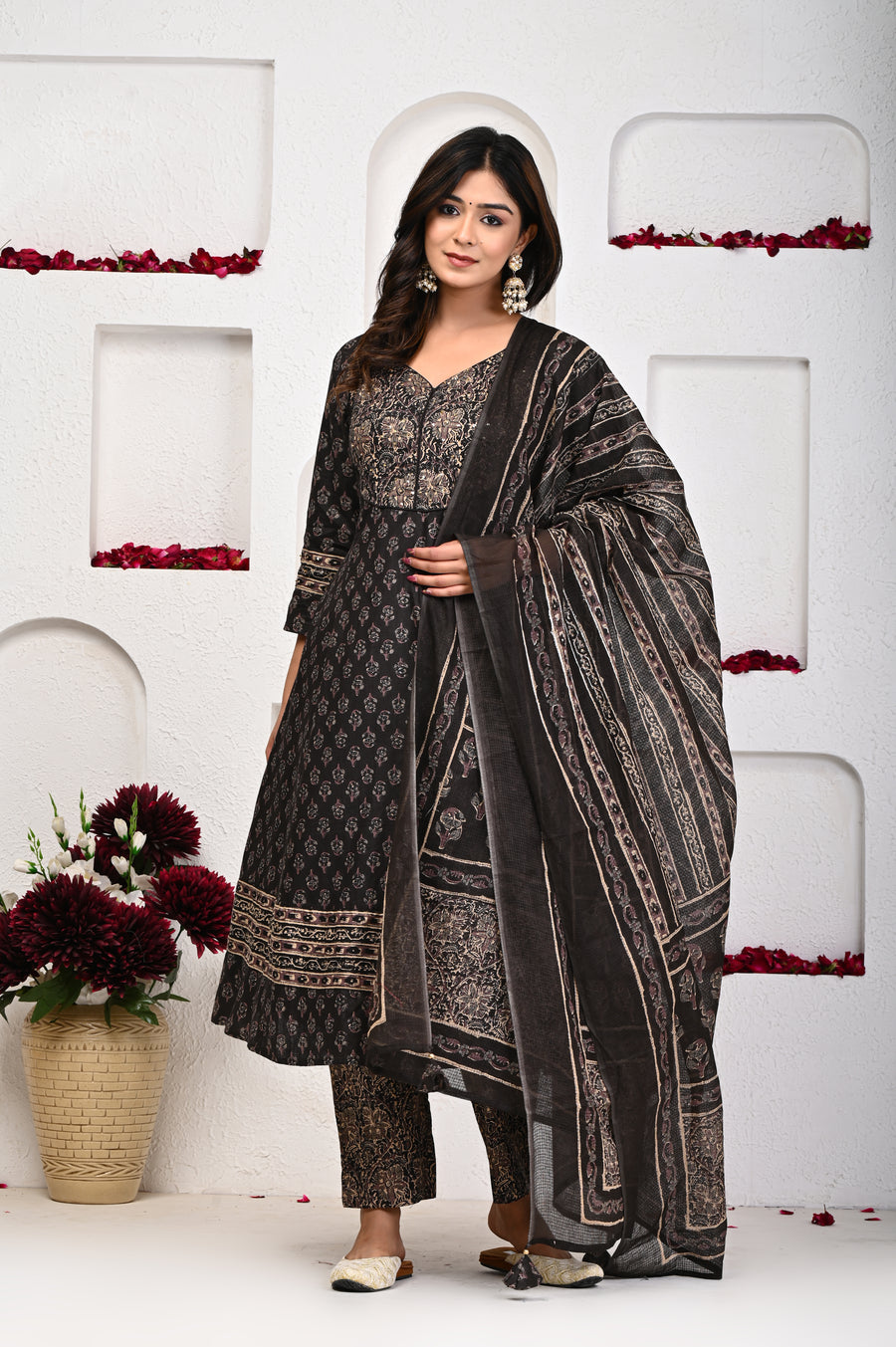 Black Anarkali Dupatta Set: Timeless Elegance in Pure Cotton