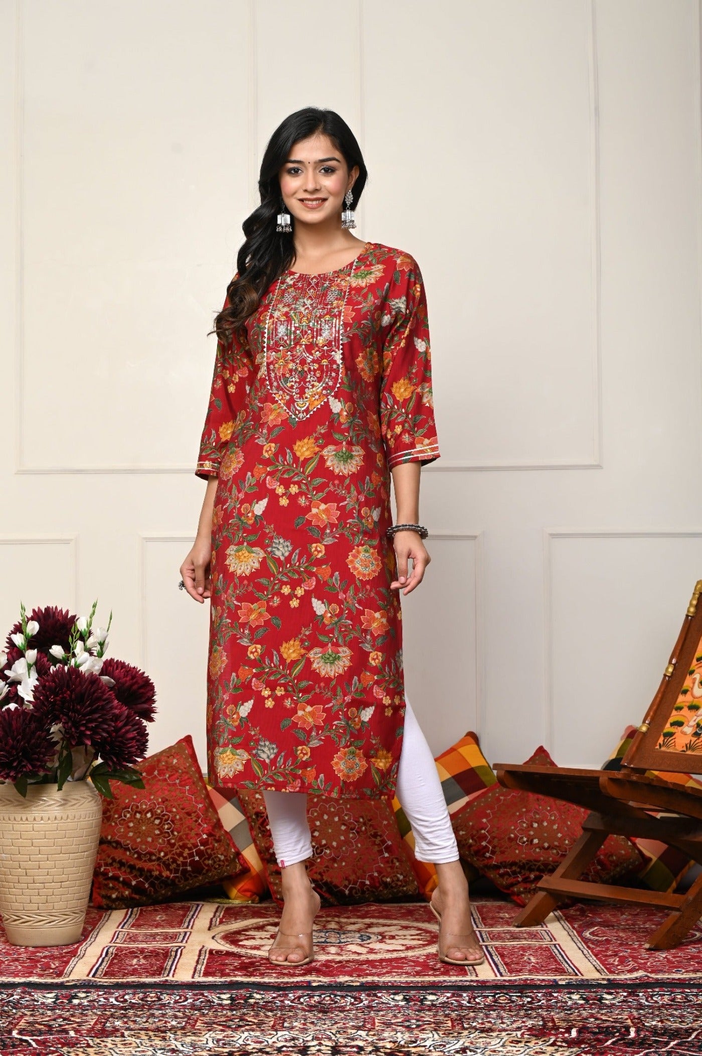 Brown with Multi- Color Flower publish Kurtis Elegance Redefined, Timeless Beauty