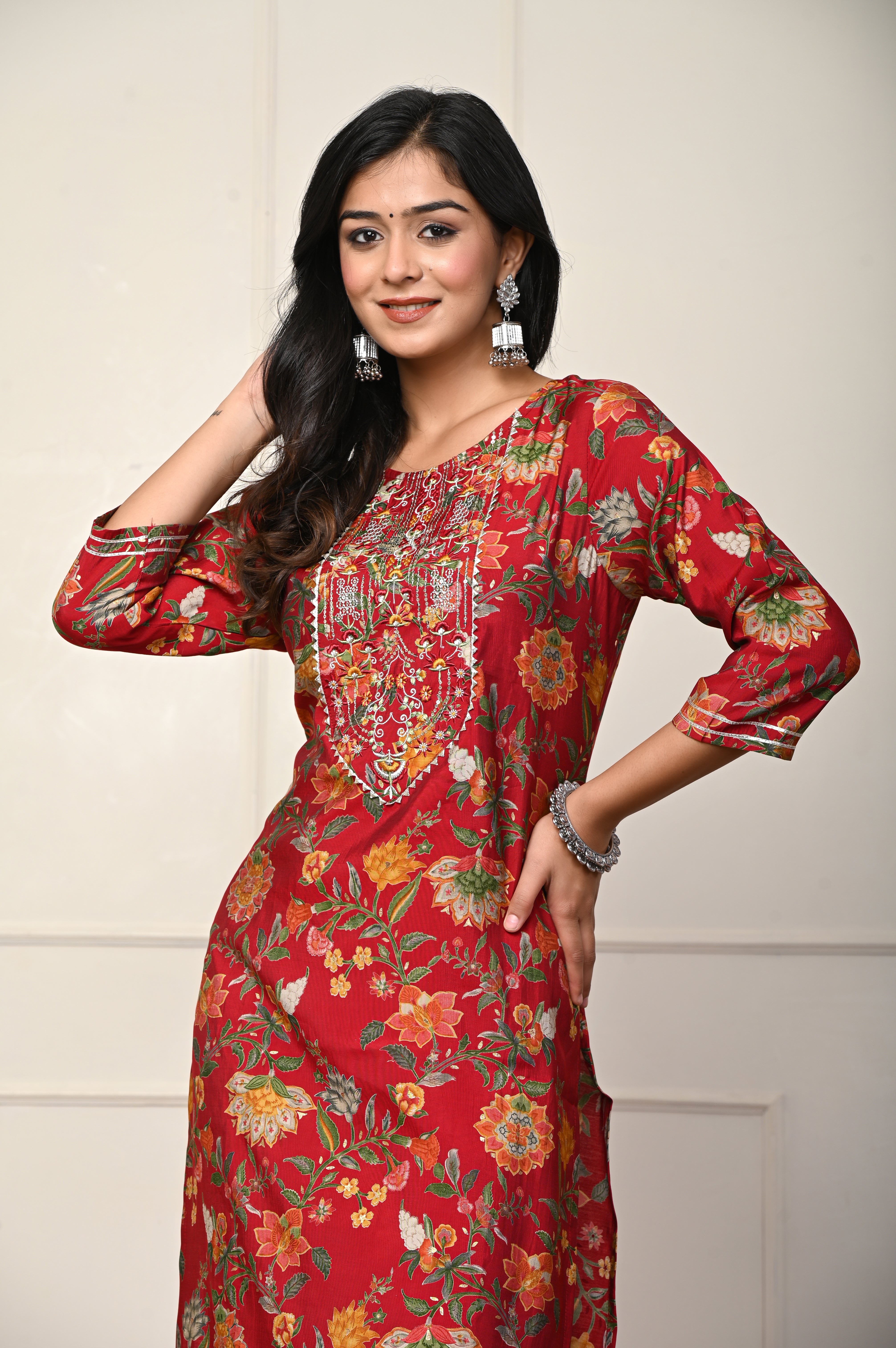 Brown with Multi-Color Flower Print Kurtiss