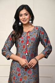 Blue with Red Flower Printed Kurtis: Timeless Floral Grace, Modern Comfort