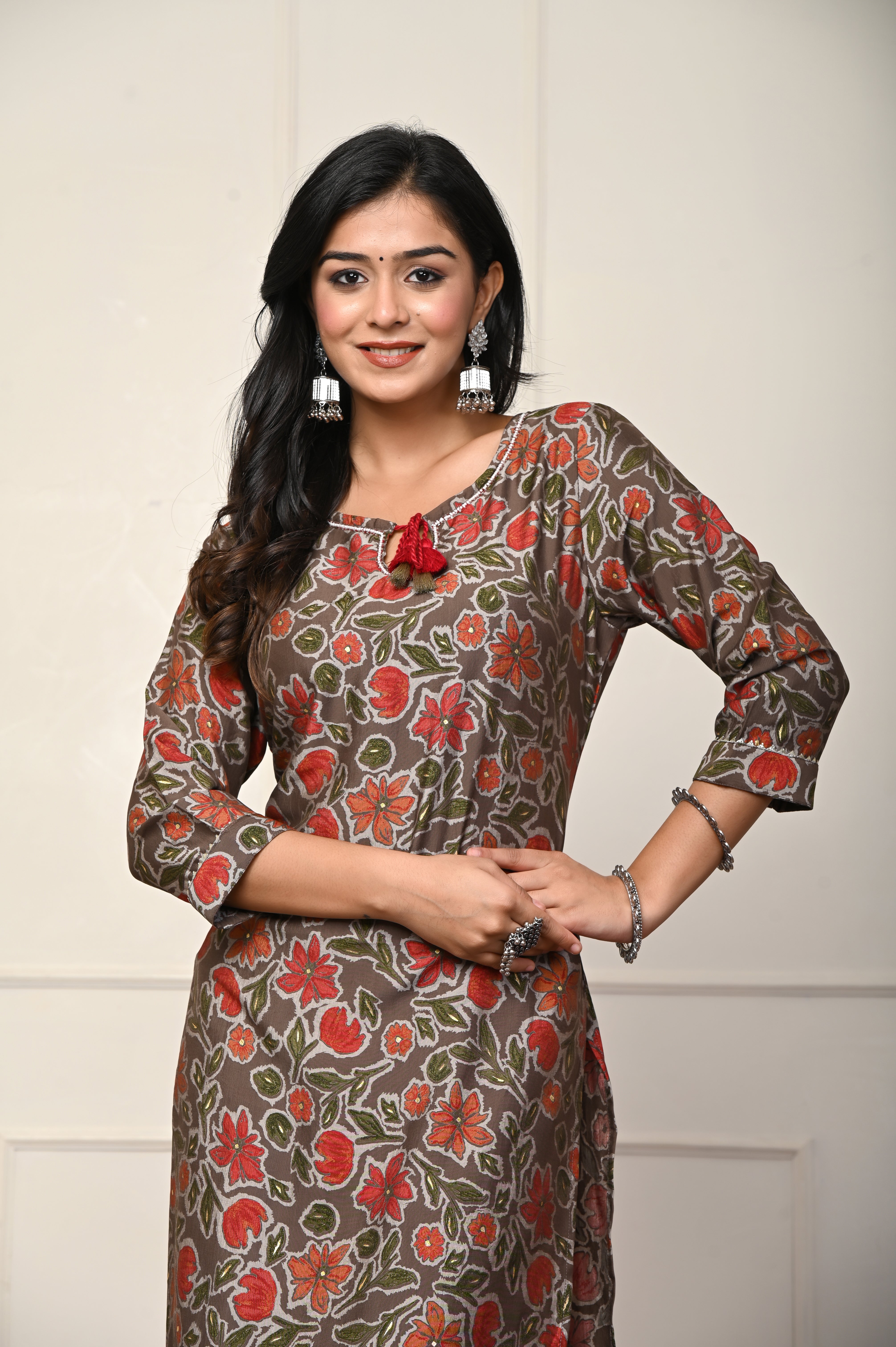 Blue with Red Flower Printed Kurtis
