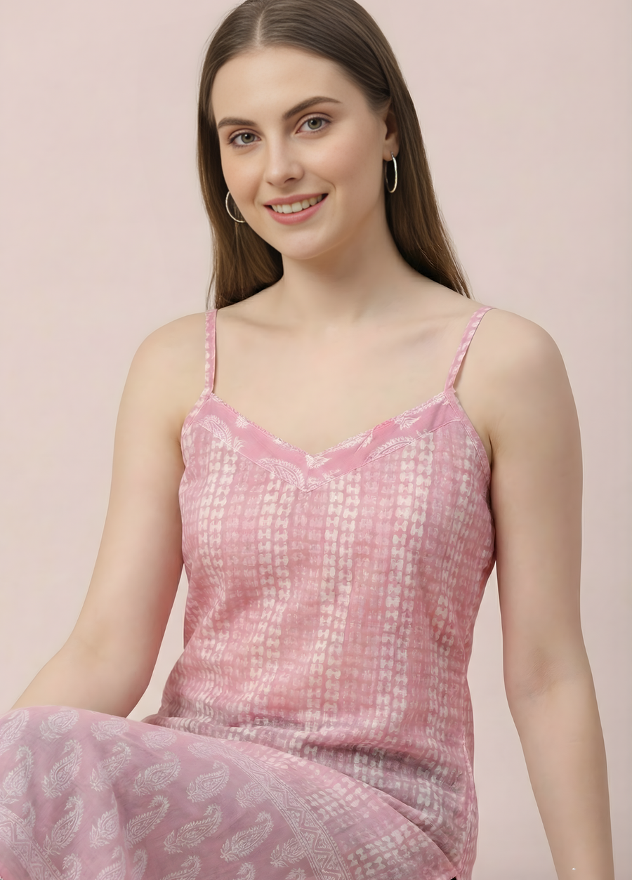 Soft Pink Printed Mul Cotton Kurti with Lining – Elegant Women Ethnic Wear by Aaronee
