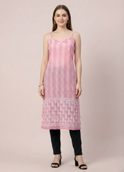 Soft Pink Printed Mul Cotton Kurti with Lining – Elegant Women Ethnic Wear by Aaronee