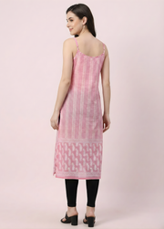 Soft Pink Printed Mul Cotton Kurti with Lining – Elegant Women Ethnic Wear by Aaronee