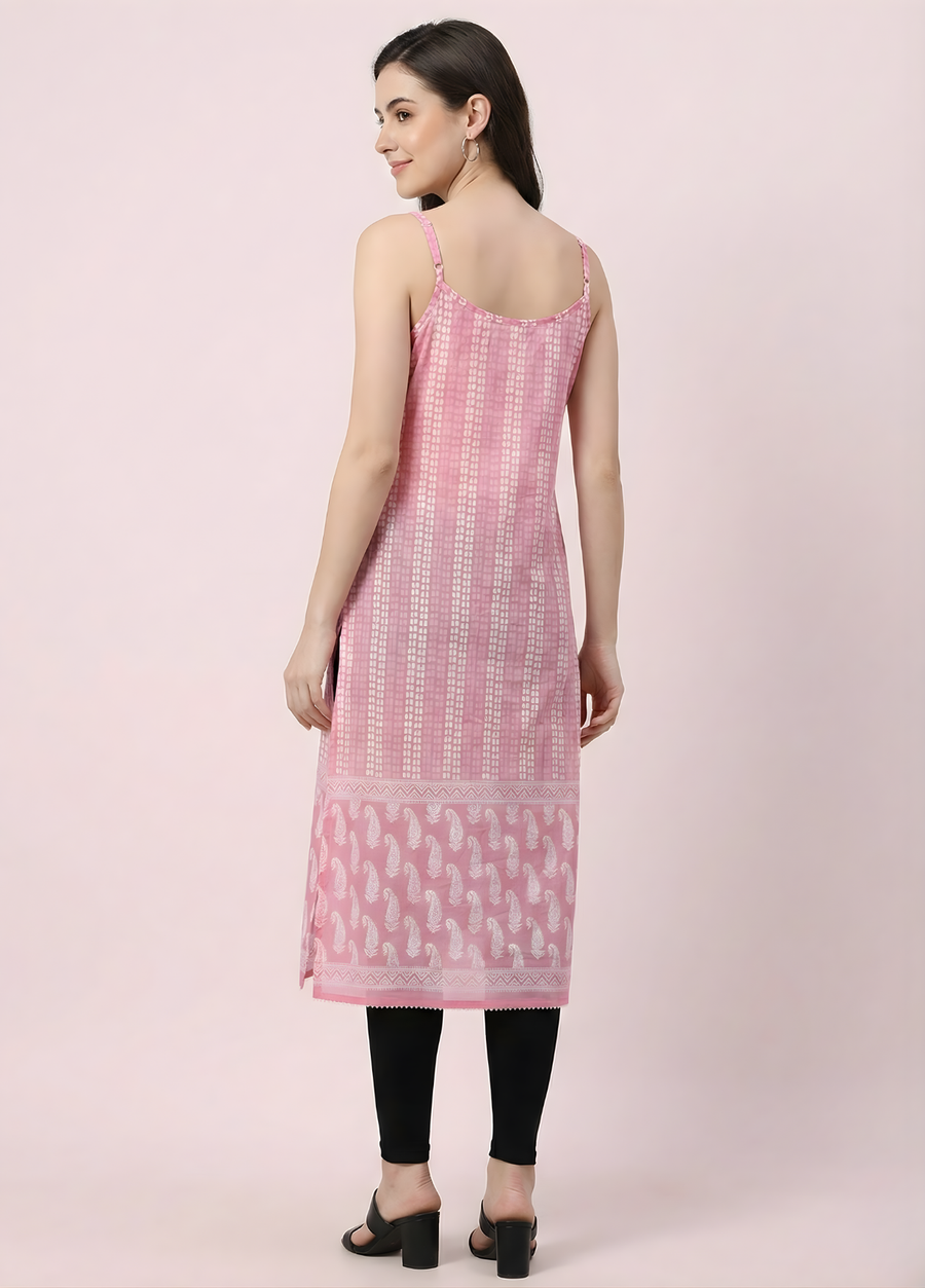 Soft Pink Printed Mul Cotton Kurti with Lining – Elegant Women Ethnic Wear by Aaronee