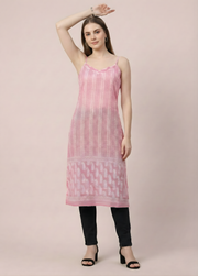 Soft Pink Printed Mul Cotton Kurti with Lining – Elegant Women Ethnic Wear by Aaronee