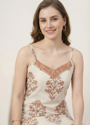 Aaronee ivory mustard floral mul cotton kurti front view