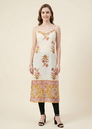 Ivory printed cotton kurti with lining by Aaronee