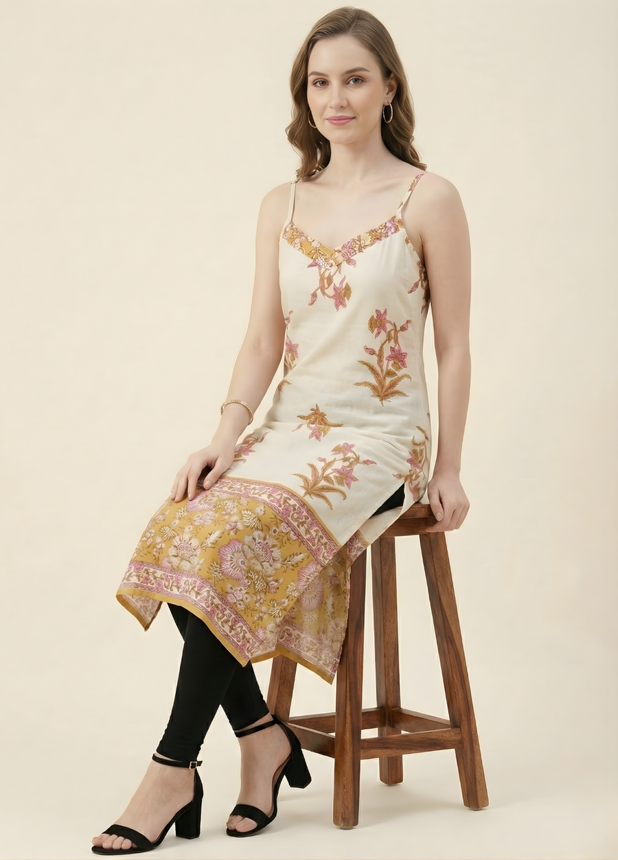 Ivory ethnic kurti with lining Aaronee collection