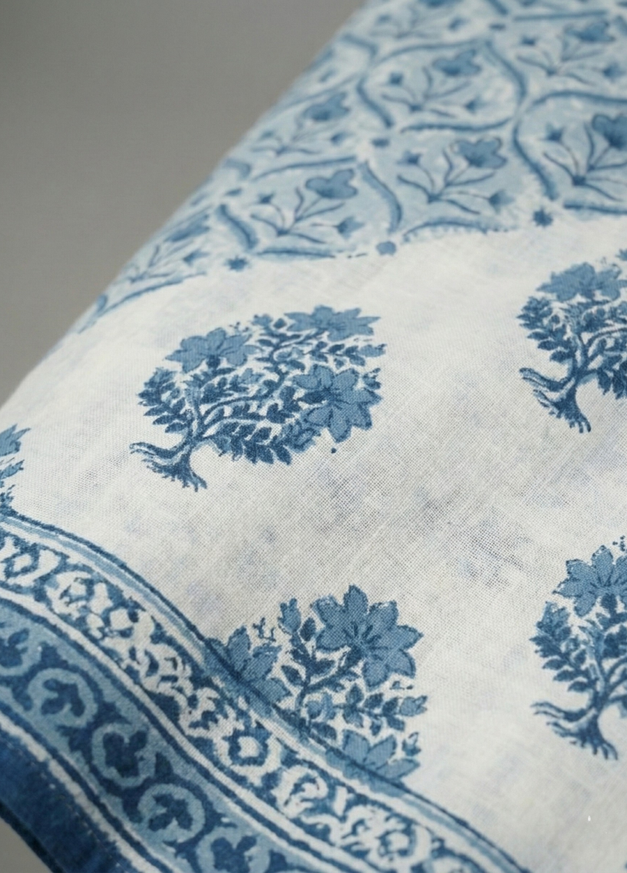 Blue Patchwork Printed Mul Cotton Kurti with Lining – Premium Women Ethnic Wear by Aaronee