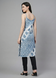 Blue Patchwork Printed Mul Cotton Kurti with Lining – Premium Women Ethnic Wear by Aaronee