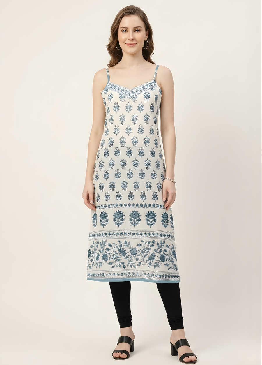 Blue mul cotton kurti with lining by Aaronee