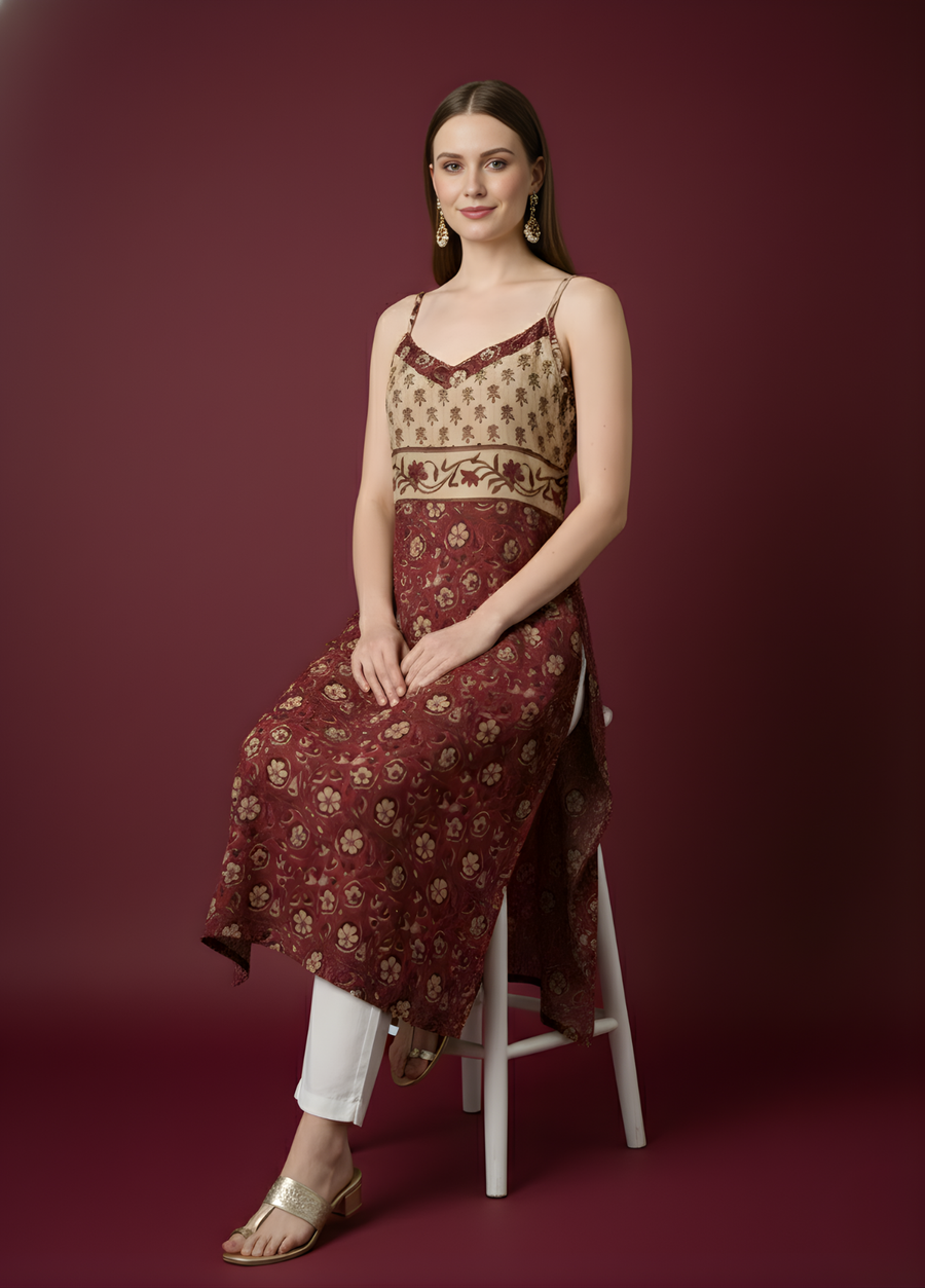 Aaronee olive brown mul cotton kurti front view