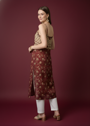 Aaronee women ethnic brown kurti full length