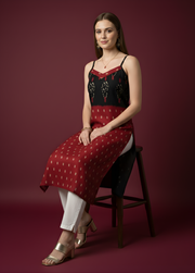Aaronee Maroon & Black Printed Mul Cotton Kurti with Lining