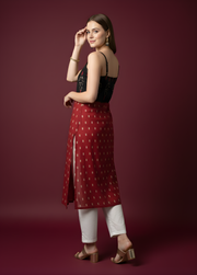 Aaronee Maroon & Black Printed Mul Cotton Kurti with Lining