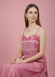 Aaronee Pink Geometric Printed Mul Cotton Kurti with Lining