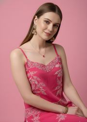 Aaronee Pink Floral Printed Mul Cotton Kurti with Lining