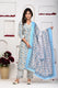 Blue Flower Print V-Neck Dupatta Kurta Set for Women