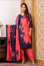 Red and Blue Kurta Set for Women with Dupatta - Elegant Wear