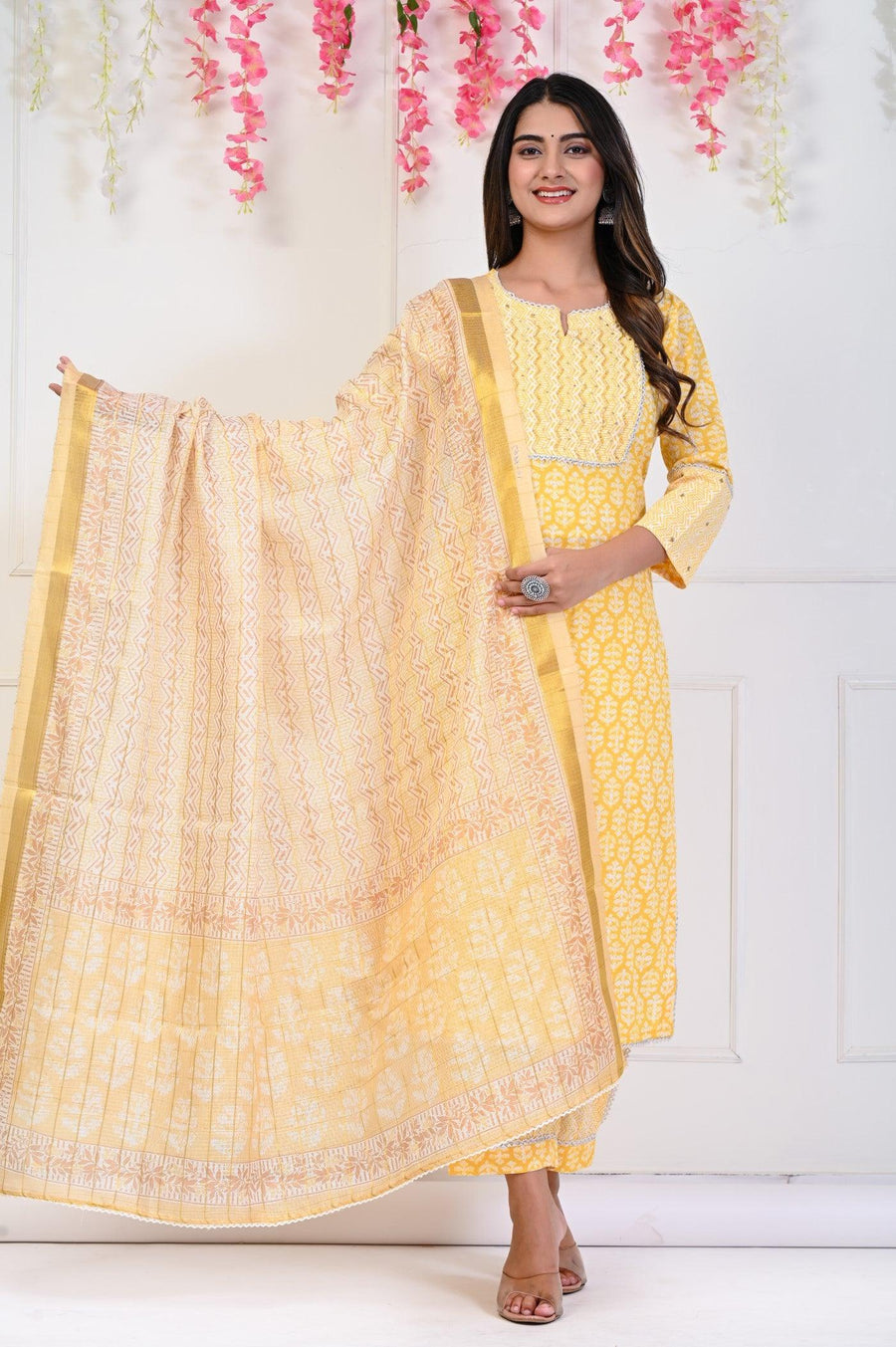 Trending Yellow Kurta Set for Women with Dupatta - Aaronee