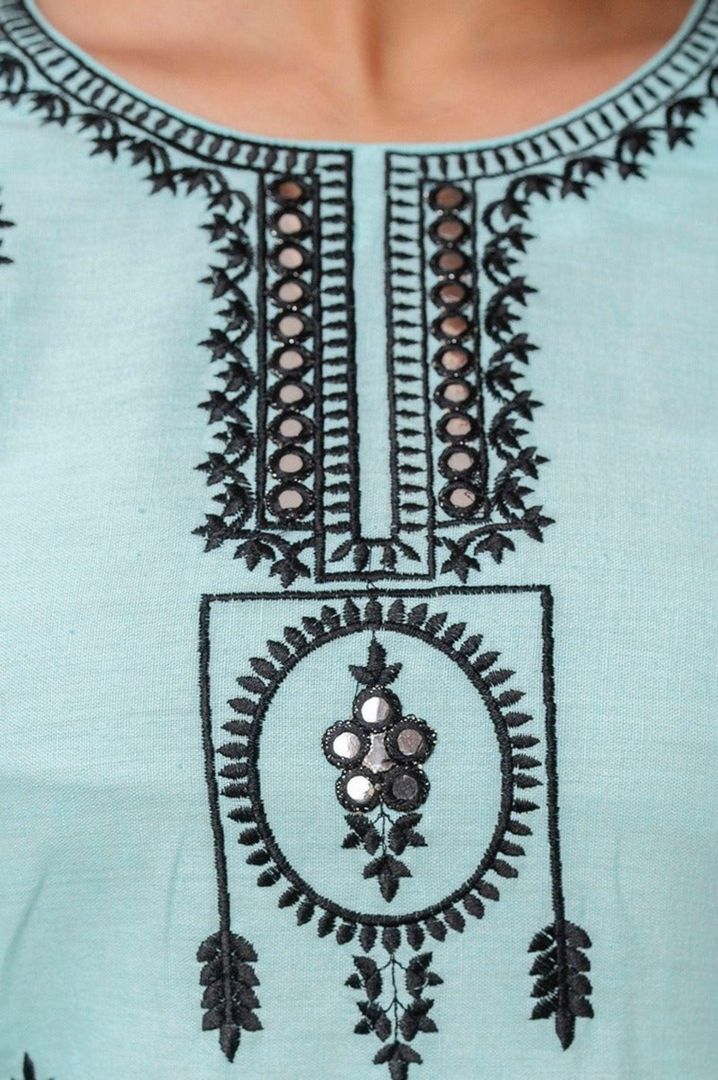 Elegant Light Blue Embroidered Kurta Sem