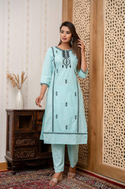 Elegant Light Blue Embroidered Kurta Sem