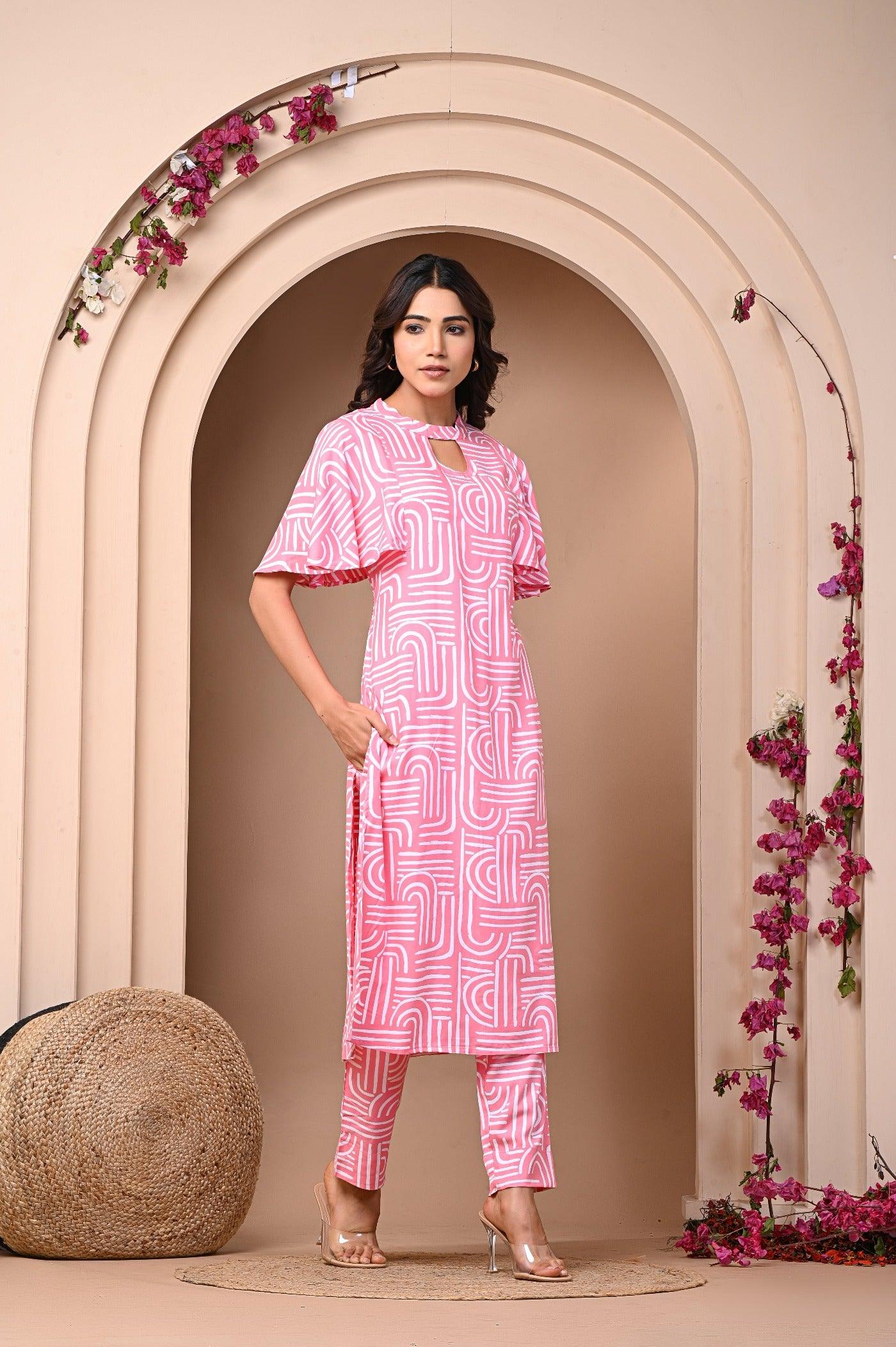 Pink & Yellow Kurta Set for Women - Elegant Ethnic Wear for Women