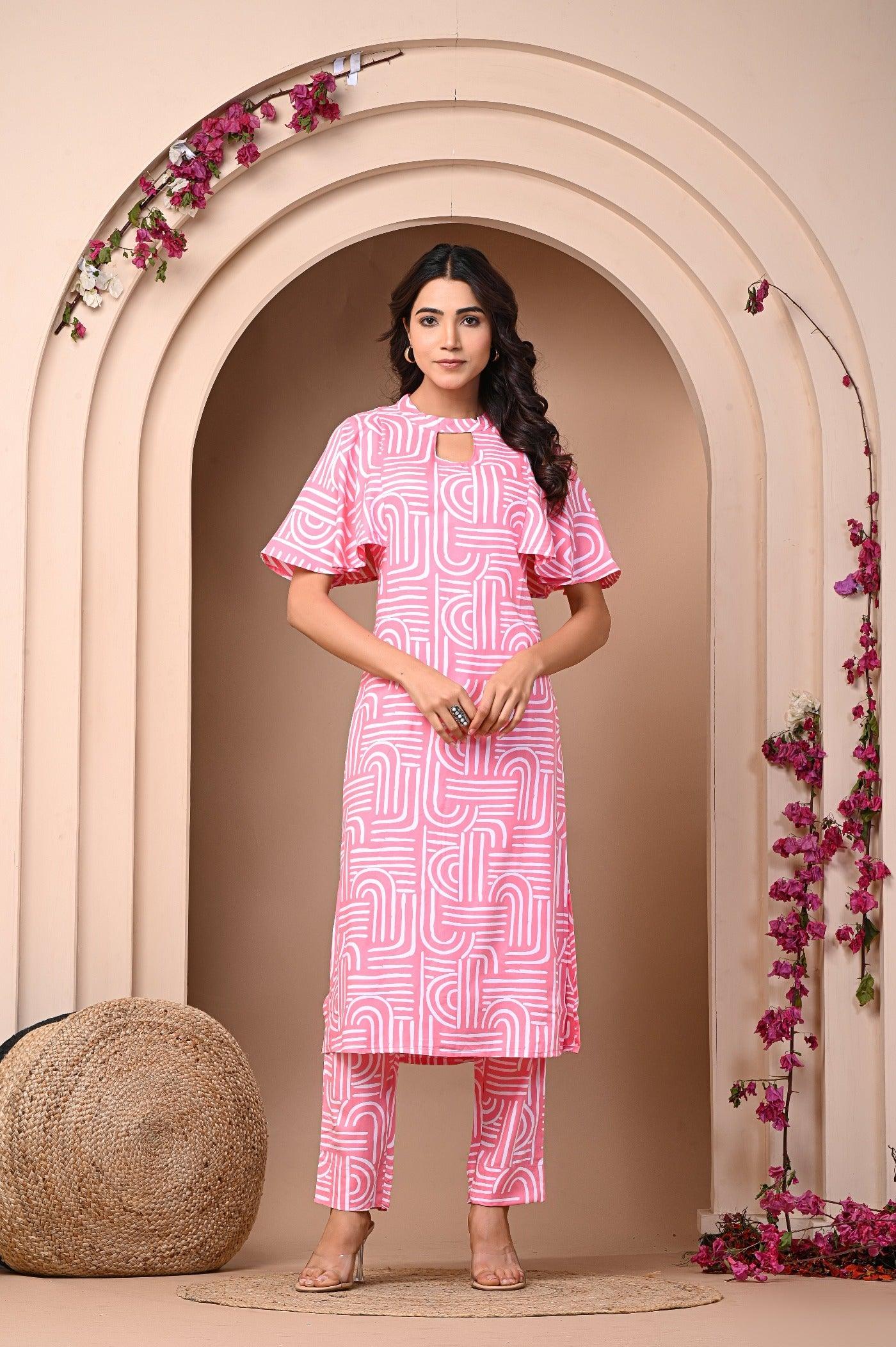 Pink & Yellow Kurta Set for Women - Elegant Ethnic Wear for Women