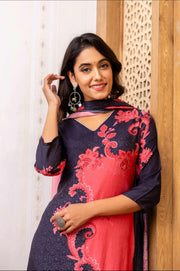 Red and Blue Kurta Set for Women with Dupatta - Elegant Wear