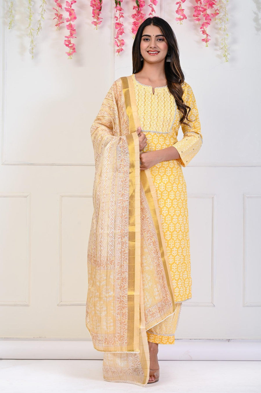 Trending Yellow Kurta Set for Women with Dupatta - Aaronee